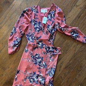 Charles Henry pink floral midi wrap dress, size S, NWT